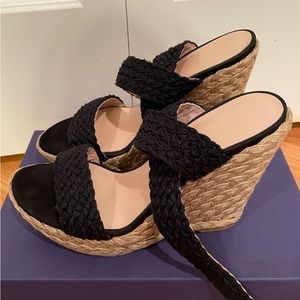 Stuart Weitzman Alex Black Crochet Wrap Espadrilles
